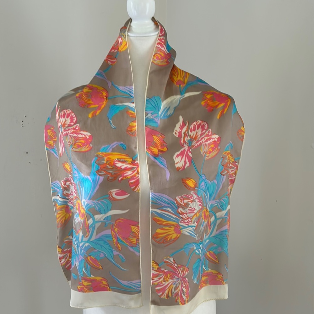 Rectangular Pastel Silk Tulip Print Collection XIIX  Scarf
